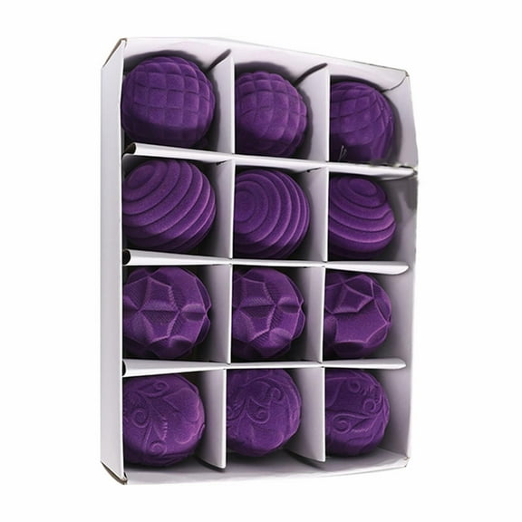 1 Box of Plastic Painted Velvet Balls - 12Pcs Velvet Christmas Ornaments Set for Xmas Christmas Tree 2.36 Inch Shatterproof Flocked Christmas Tree Hanging Pendant with 4