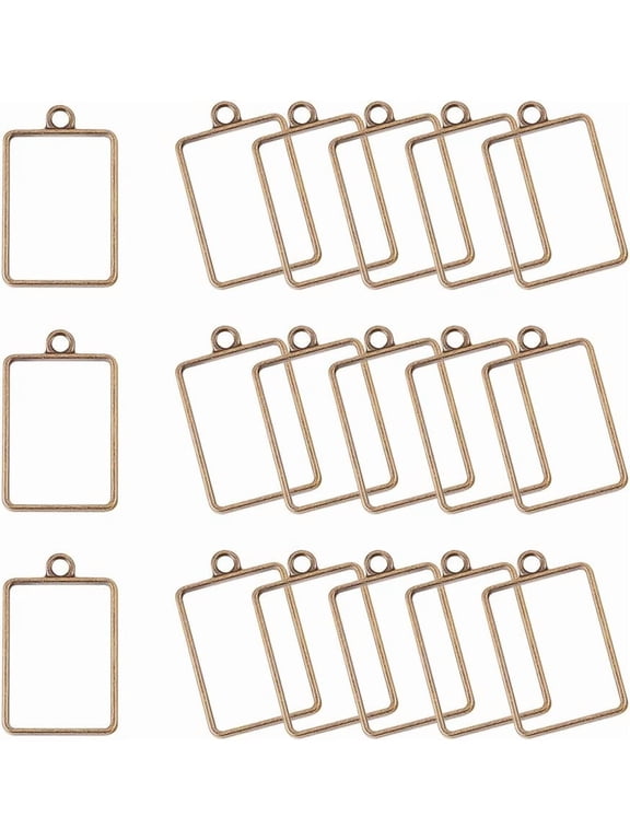 1 Box Rack Plating Alloy Rectangle Open Back Bezel Pendants For DIY UV Resin Epoxy Resin Pressed Flower Jewelry Bronze 33.5x21x3.5mm
