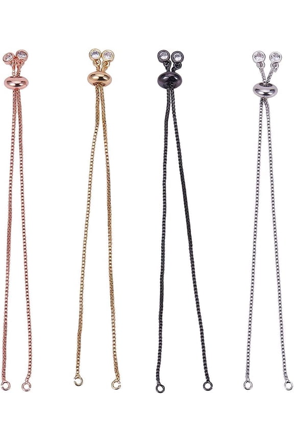 1 Box Rack Plating Brass Chain Bracelet Making with Rhinestone Long-Lasting Plated Slider Bracelets Making Cadmium Free & Lead Free Real 18K Gold Plated 120~126x1mm Hole: 1.5mm 10pcs/box