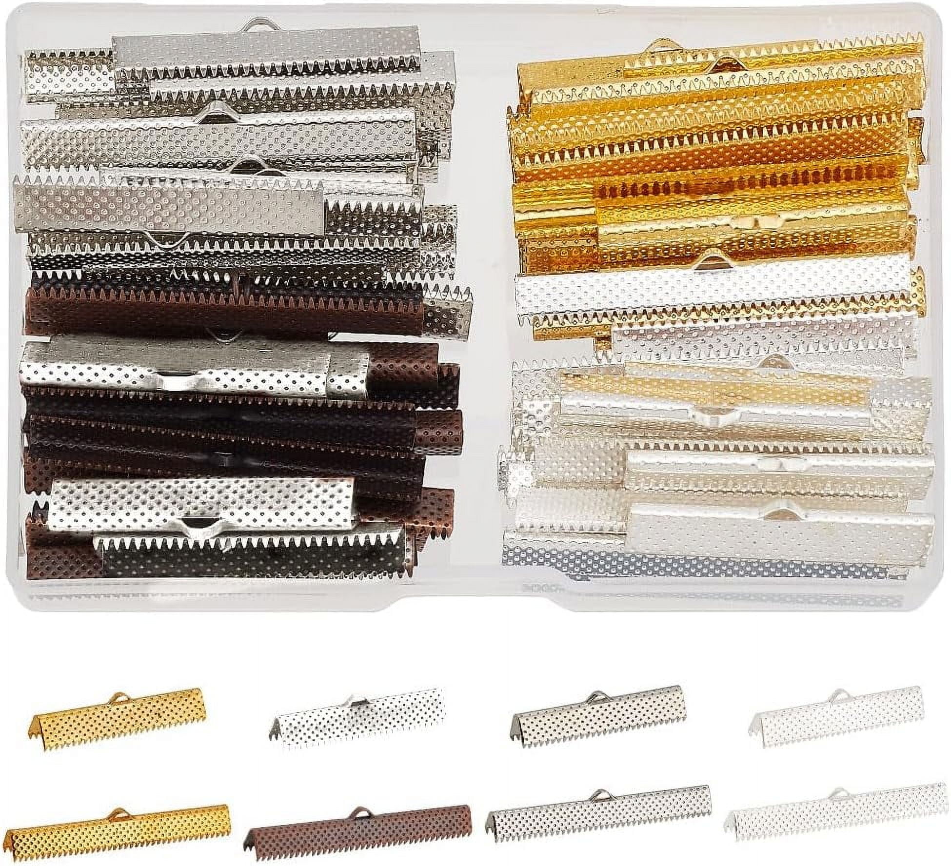 1 Box Rectangle Plating Iron Ribbon Crimp Ends Mixed Color 10.8x7.4x1 ...