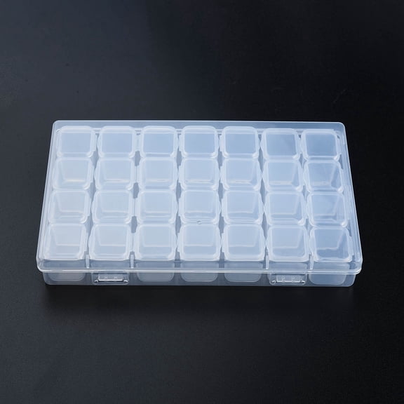 1 Box Rectangle Polypropylene(PP) Bead Storage Containers with Hinged Lid and 28 Grids for Jewelry Small Accessories Clear 17.5x11x2.5cm