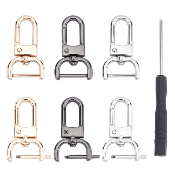 1 Box Replacement D-Rings Swivel Snap Hooks 6pcs 3 Colors Rotatable Push Gate Clip Lobster Claw Clasp with Screwdriver Install Tool for DIY Bag Purse Keychain Dog ID Tags Leather Craft