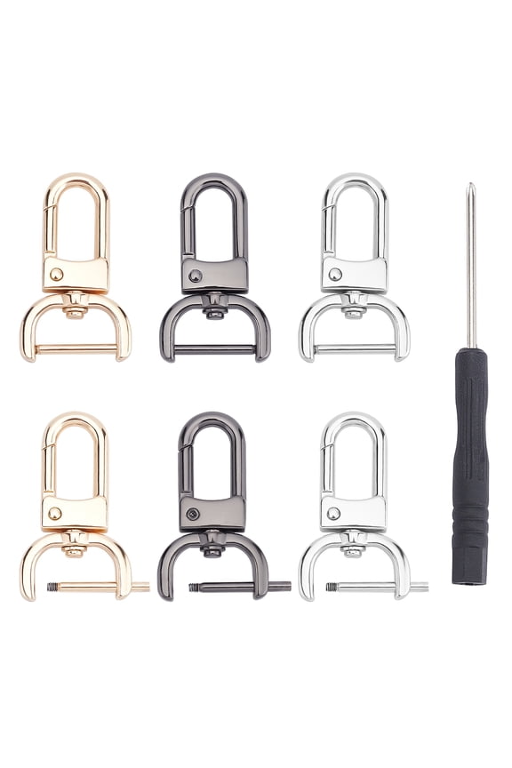1 Box Replacement D-Rings Swivel Snap Hooks 6pcs 3 Colors Rotatable Push Gate Clip Lobster Claw Clasp with Screwdriver Install Tool for DIY Bag Purse Keychain Dog ID Tags Leather Craft