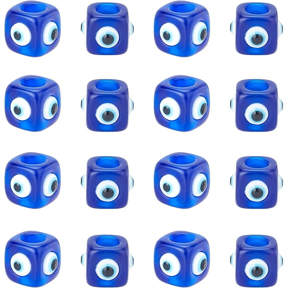 1 Box Resin European Beads Cube Evil Eyes for Jewelry Making Royal Blue 14.5x14.5x11.5mm Hole 6.5mm 20pcs for DIY