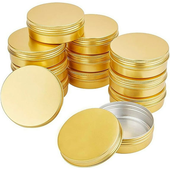 1 Box Round Aluminium Tin Cans Aluminium Jar Storage Containers for Cosmetic Candles Candies with Screw Top Lid Golden 8.3x2.8cm Capacity: 100ml 12pcs/box