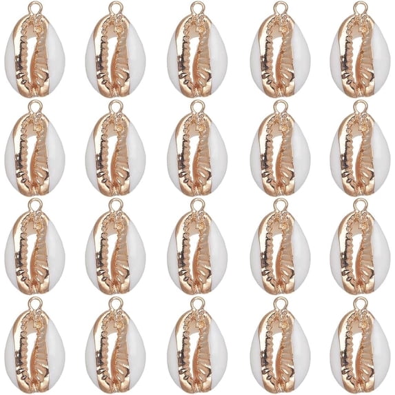 1 Box Shell Charms Natural White Cowrie Seashells Charm Conch Shells Electroplated Charms Summer Ocean Sea Charm for Jewelry Making Charm Necklace Bracelet Earring DIY Craft