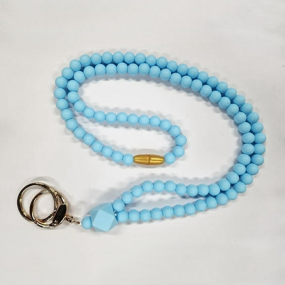 1 Box Silicone Beaded ID Card Neck Straps Name Card Holders with Plastic Breakaway Clasps & Alloy Split Key Rings Sky Blue 450mm