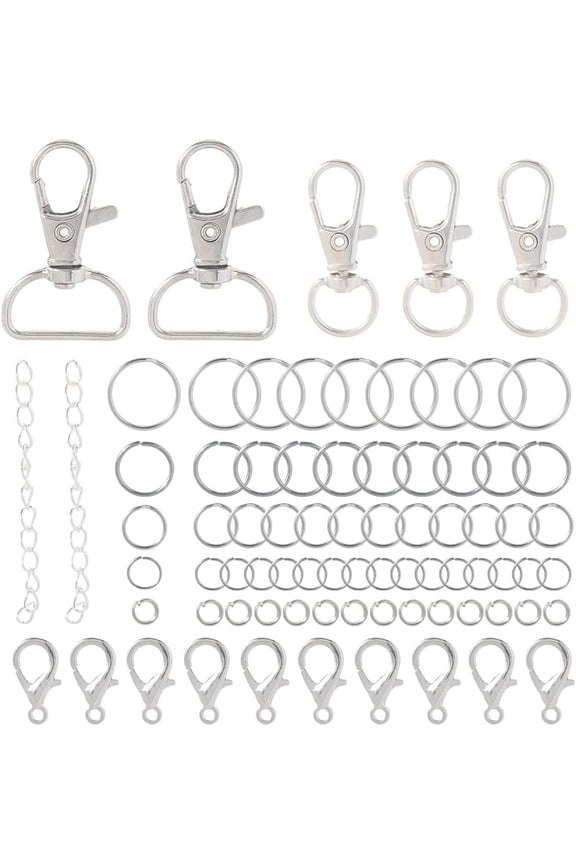 1 Box Silver Keychain Making Kit Metal Lobster Claw Clasps Various Alloy Key Chains Rings Open Jump Ring Connectors 360 Swivel Hooks for Keychains Purse Jewelry Making Findings DIY Crafts Platinum