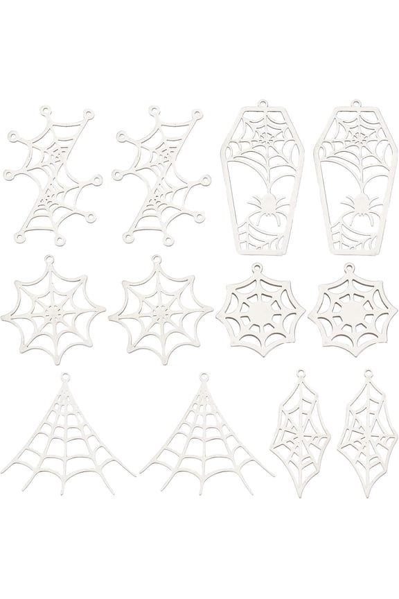 1 Box Spider Web Charms 201 Stainless Steel Charm Coffin Shape Spider Charms Double Sided Hollow Open Back Bezel Charm for Jewelry Making Charms DIY Necklace Earrings Supplies Gray