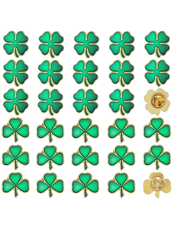 1 Box St. Patrick's Day Clover Lapel Pins Shamrock Pin Brooches Patrick Day Favors Good Luck Green Enamel Leaf Irish Festivals Lucky Gift