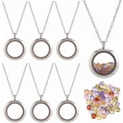 1 Box Stainless Steel 6Pcs Round Memory Locket Floating Memory Glass Necklace Chain Cubic Zirconia Cabochons Polished Keepsake Living Locket Necklace for Pendant Women Friendship Decoration diy