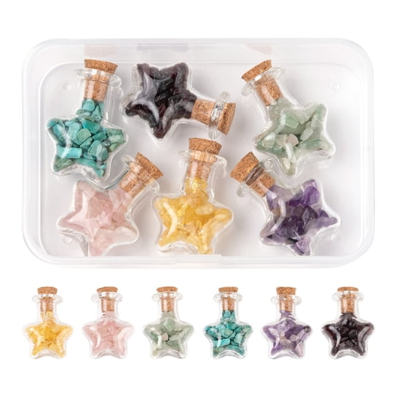 1 Box Star Wish Bottle DIY Making Kits Including Natural Mixed Stone Chip Beads and Star Glass Bottle Glass Bottle: 6pcs/box