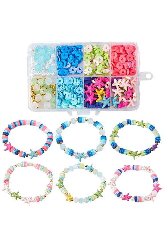 1 Box Starfish Stackable Bracelet DIY Making Kit Polymer Clay Heishi Surfer Stretch Bracelets Mixed Color 8x0.5mm Hole: 2mm DIY