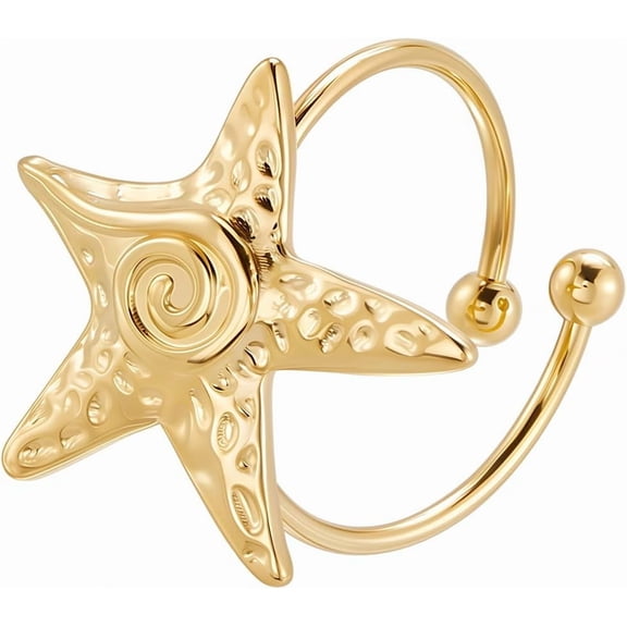 1 Box Starfish Statement Ring for Women 304 Stainless Steel Adjustable Ocean Sea Style Open Cuff Rings for Holiday Summer Party Jewelry Dainty Gift Gold