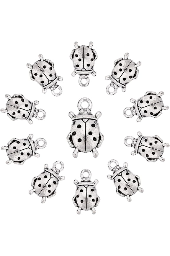 1 Box Style Alloy Pendants Ladybug Silver 17.5x11x4mm Hole: 2mm 60pcs/box