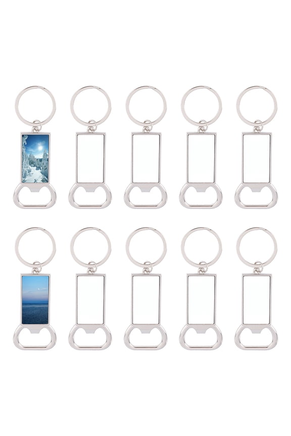 1 Box Sublimation Blanks Keychains Zinc Alloy Bottle Opener Blank Key Rings Rectangle Platinum 5-7/8 inch(15cm) 10 sets/box