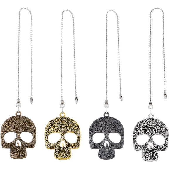 1 Box Tibetan Style Zinc Alloy Ceiling Fan Pull Chain Extenders with Iron Ball Chain Mixed Color 391x2.4mm 4pcs/set 1set/box