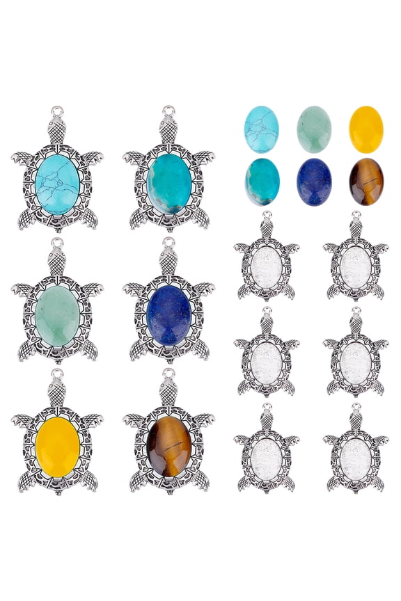 1 Box Turtle Charms Tortoise Charm Pendants Natural Gemstone Cabochons for Jewelry Making Oval Cabochons 18x25mm Necklace Charm Making Kit Turquoise