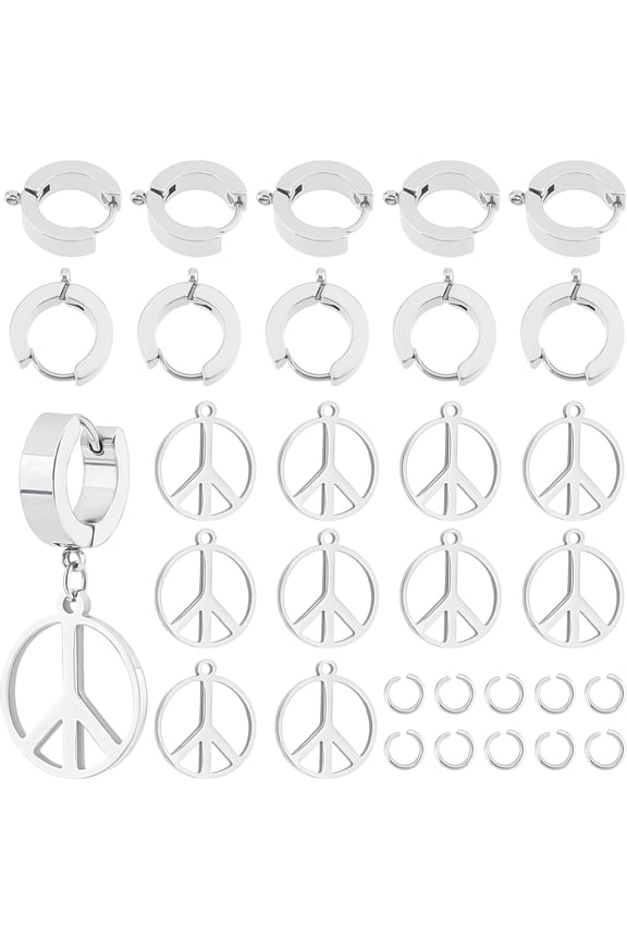 1 Box Unicraftal DIY Peace Sign Drop Earring Making Kit Including 201 Stainless Steel Pendants & Huggie Hoop Earrings Findingss 20pcs/box