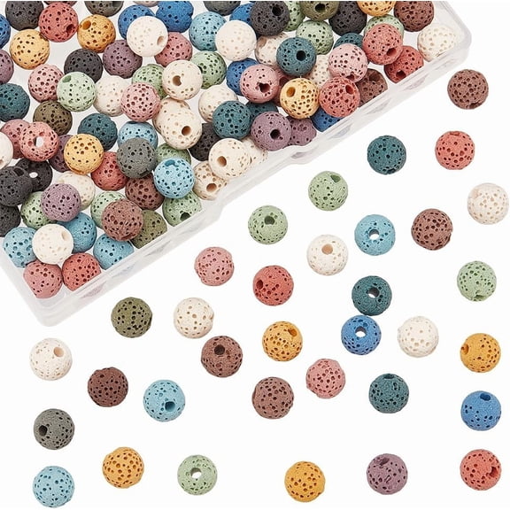 1 Box Unwaxed Lava Rock Beads for Perfume Essential Oil Beads Aromatherapy Beads Dyed Round Mixed Color 8.5mm Hole: 1.5~2mm 150pcs/box