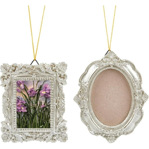 1 Box Vintage Resin Picture Frame Mini Photo Frames Bulk Silver European Embossed Glossy Oval Rectangular Jewelry Display Frame