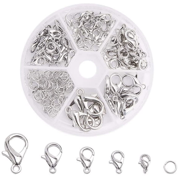 1 Box Zinc Alloy Plated Lobster Clasp and Iron Jump Rings Jewelry Findings Making Platinum Gray