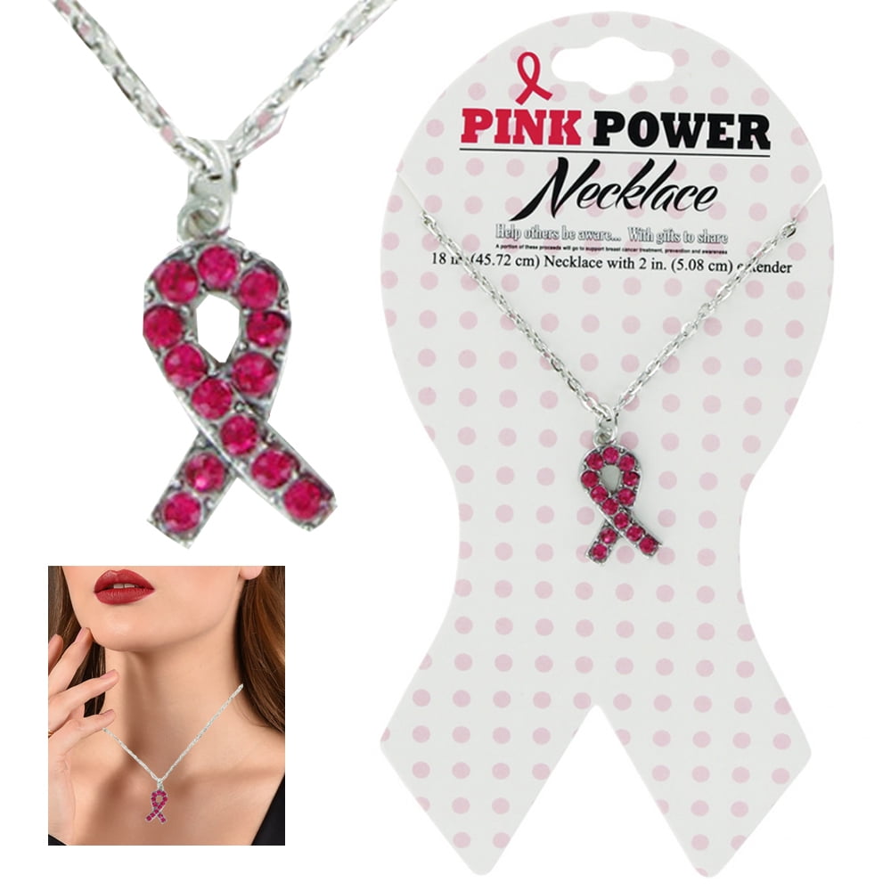 1 Breast Cancer Awareness Pink Ribbon Rhinestone Necklace 1 Breast Cancer Awareness Pink Ribbon Rhinestone Necklace