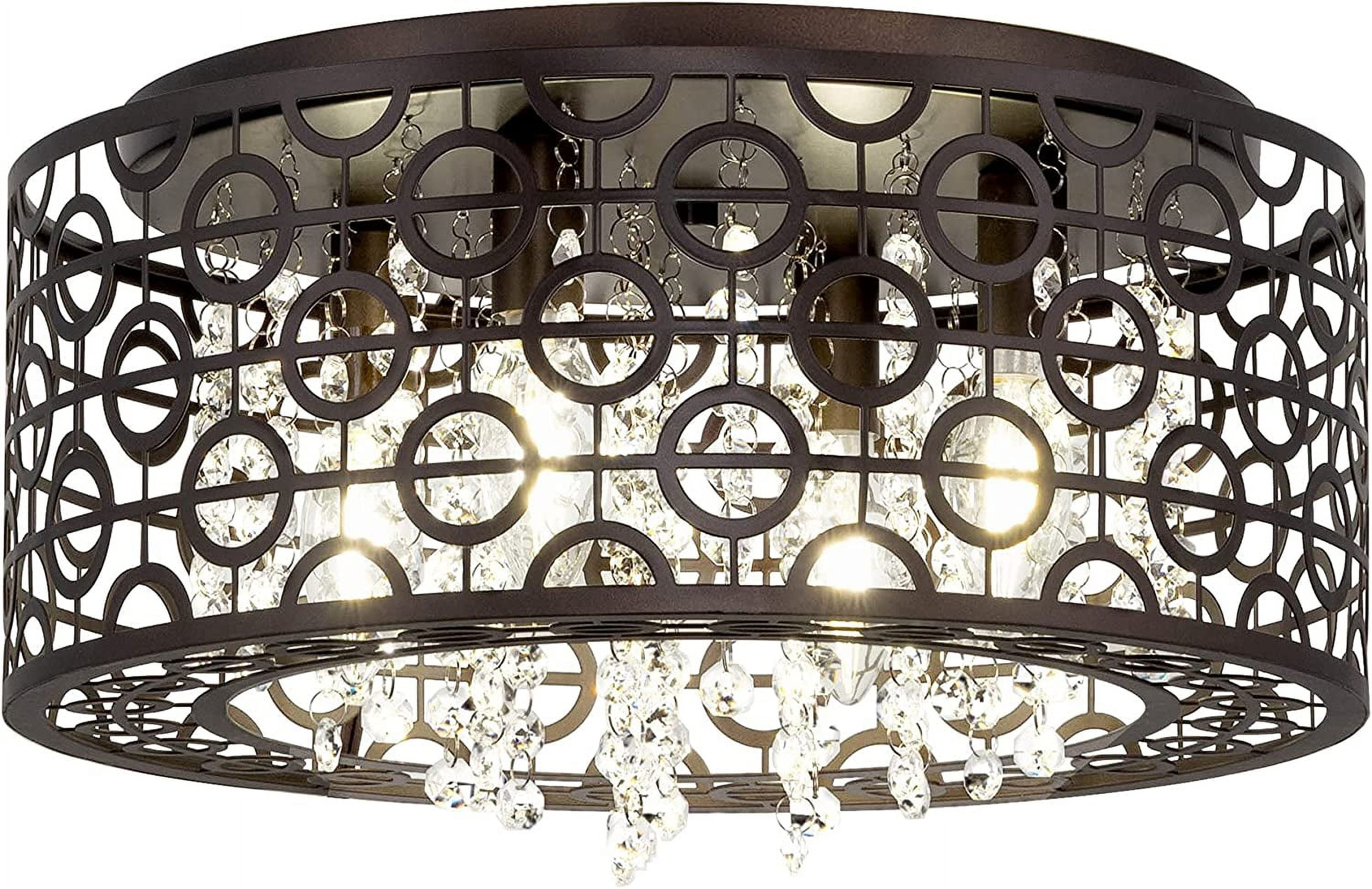 Brielle 15" Bronze Crystal Cage 4-Light Flush Mount Chandelier