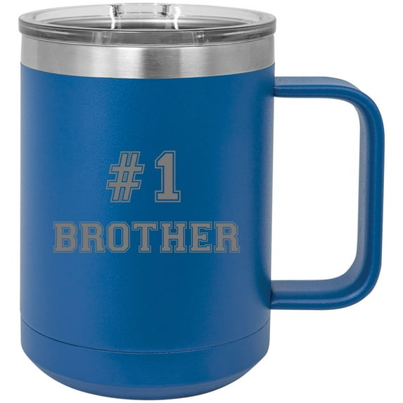 #1 Brother Stainless Steel Vacuum Insulated 15 Oz Travel Coffee Mug with Slider Lid, Blue