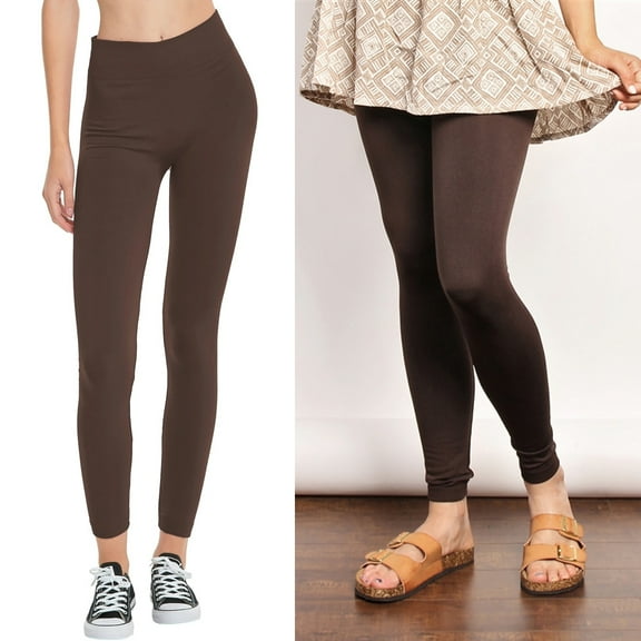 1 Brown Leggings One Size Seamless Fleece Yoga Pants Stretchy Women Coffee Color