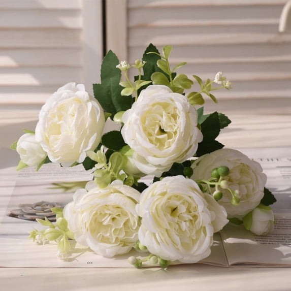 1 Bunch Peony Artificial Flowers, Real Touch Rose Peony with Stems, Fake Peonies Bouquets for Wedding, Party, Table Centerpieces, Floral Arrangement, Home Decor, White