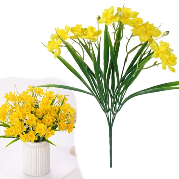 1 Bunches 10 Blooms Artificial Daffodils, 14.57 Inch Yellow Flowers, Spring Flowers Realistic, Daffodil Flower Arrangement for Indoor Outdoor Home Garden Wedding Easter Decor (Yellow)