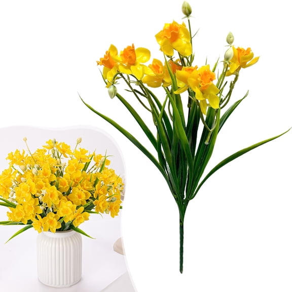 1 Bunches Blooms Artificial Daffodils, 14.6 Inch Artificial Daffodils Flowers, Spring Flowers Realistic, Daffodil Flower Arrangement for Indoor Outdoor Home Garden Wedding Easter Decor