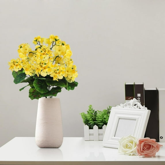 1 Bundle 13.7In Artificial Geranium Flowers for Outdoors, Fake Silk Begonia Flower UV Resistant, Faux Silk Geranium Flowers for Outdoor Indoor Planters Decor Garden Cemetary Table Centerpiece, Yellow