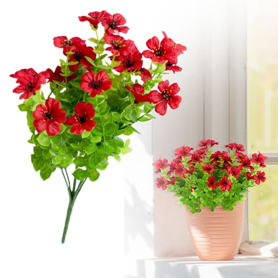 1 Bundle Of 13.8 inch Daisy Artificial Flowers, Fake Flowers Silk Daisies Plants Bouquet with Greenery, UV Resistant Fake Plants for Centerpieces Vase Planter Home Decor, Daisy Gifts for Women, Red