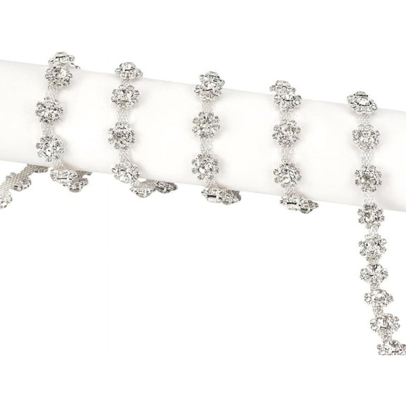 1 Bundle 2.5 Yards Rhinestone Cup Chains with Iron Findings Flower Platinum 10.5x6mm