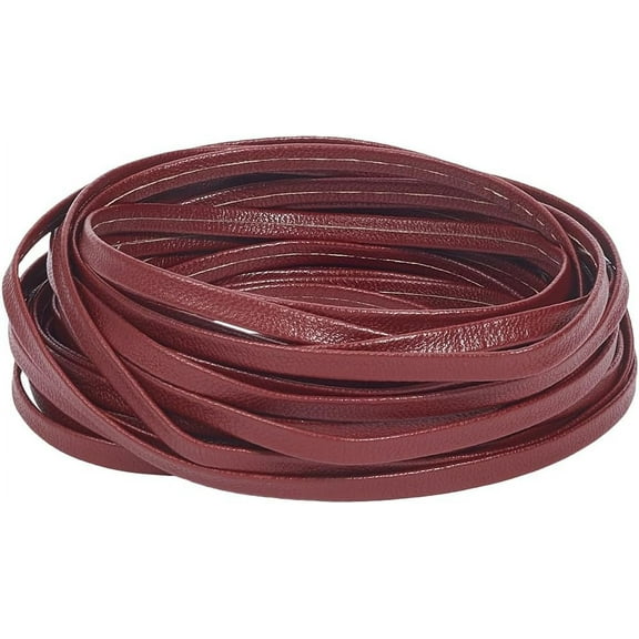 1 Bundle 5.5 Yards 5mm Flat Foldover Leather Cord Rope Double Sided Lychee Lambskin Leather Strap 1mm Thick Soft PU Leather String Strips Glossy Leather Lace for DIY Craft Dark Red