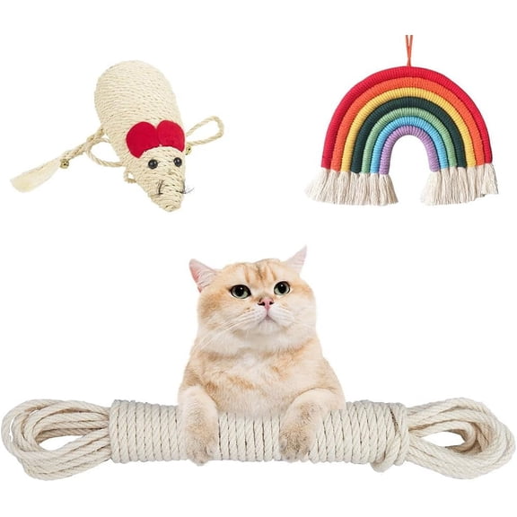 1 Bundle 6mm 164Ft/50M Jute Rope Strong Cat Scratching Post Cord Heavy Duty Thick Natural Macrame Twine String Beige for Arts Crafts DIY Garden Plants Artworks Hanging Bundling Repairing Gift Pack