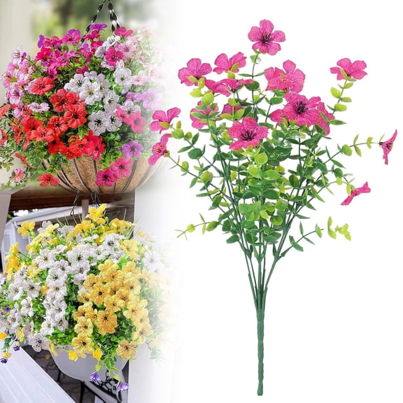 1 Bundle Artificial Flowers for Outdoors,Fake Silk Flowers UV Resistant Faux Plastic Plants for Spring Summer Garden Porch Window Box Table Vase Home Indoor Outdoor Decoration,Hot Pink