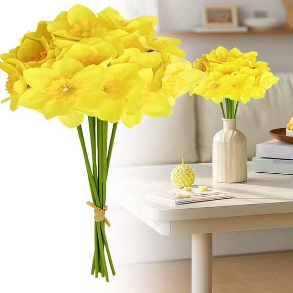 1 Bundle Daffodil Artificial Flowers 13.4 Inch Real Touch Yellow Faux Daffodils Flowers Bouquet Artificial Daffodils Fake Flowers for Vase Home Office Wedding Floral Arrangement Decoration(No Vase)