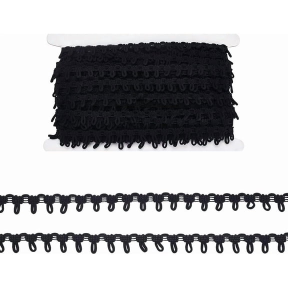 1 Bundle Fibre Trims with Elastic Button Loops Buttonhole Lace Ribbons for Costume Crafts and Sewing Black 5/8 inch(16mm) about 25.00 Yards(22.86m)/Set