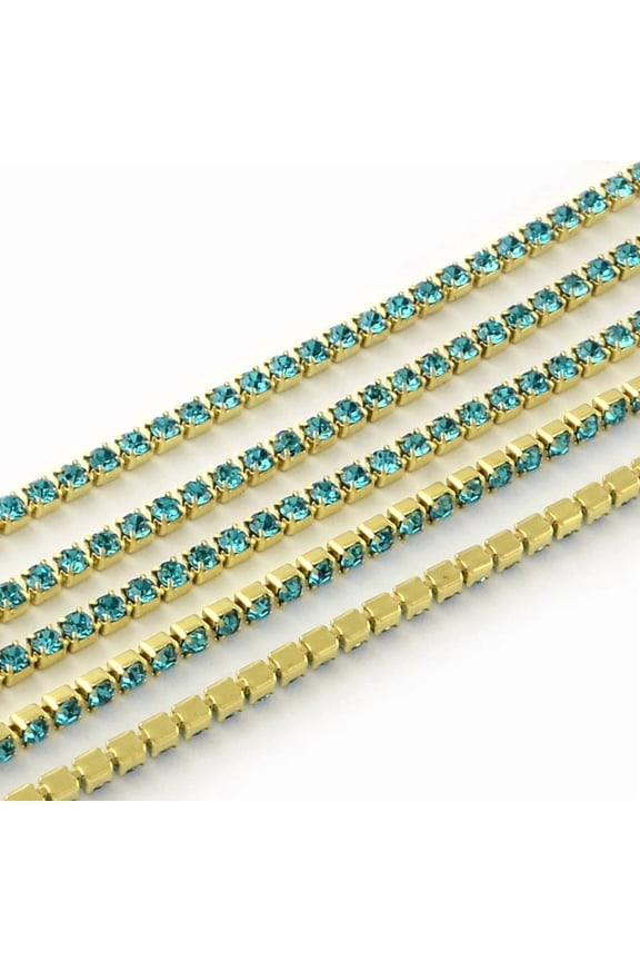 1 Bundle Nickel Free Raw(Unplated) Brass Rhinestone Strass Chains Rhinestone Cup Chain 2880pcs rhinestone/bundle Grade A Aquamarine 2.2mm 23.62 Feet(7.2m)/bundle