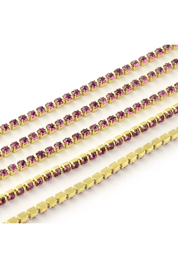 1 Bundle Nickel Free Raw(Unplated) Brass Rhinestone Strass Chains Rhinestone Cup Chain 2880pcs rhinestone/bundle Grade A Rose 2.2mm 23.62 Feet(7.2m)/bundle