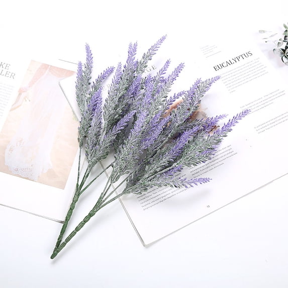 1 Bundle Purple Artificial Lavender Bouquet, Flocking Plastic Flower for Home Wedding Decor Purple