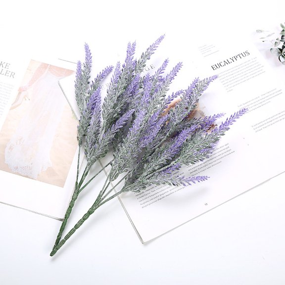 1 Bundle Purple Artificial Lavender Bouquet, Flocking Plastic Flower for Home Wedding Decor Purple