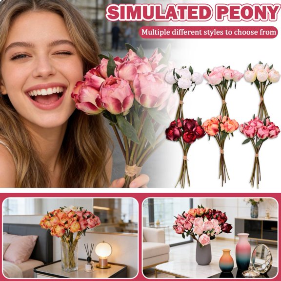 1-Bundle Vibrant Crimson Peony Bouquet With Realistic Burnt-Edged Petals, Lifelike Faux Floral Arrangement, Ideal For Home Decor, Dining Table Centerpieces, Living Room Accents