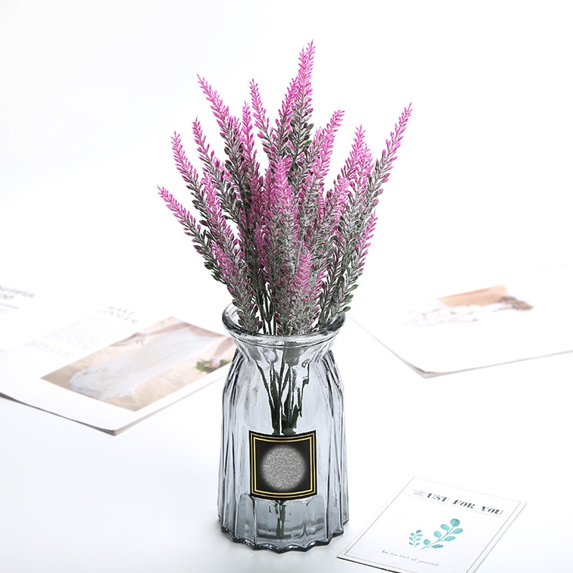 1 Bundle Watermelon Red Artificial Lavender Bouquet, Flocking Plastic Flower for Home Decor Red
