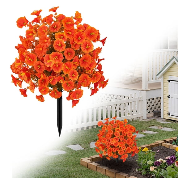 1 Bundles Artificial Flowers for Outdoors with Ground Spikes,20 Inch Morning Glory Eucalyptus Topiary Ball Trees, UV Resistant Faux Shrubs Fake Plants for Porch Outdoor Garden Decor