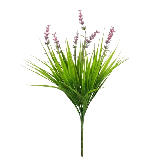 1 Bundles Artificial Plants Outdoor Fake Monkey Grass with Flowers for Pot UV Resistant Plant Decor for Window Garden Patio Hanging Planter Pathway Front Porch,Dark Purple