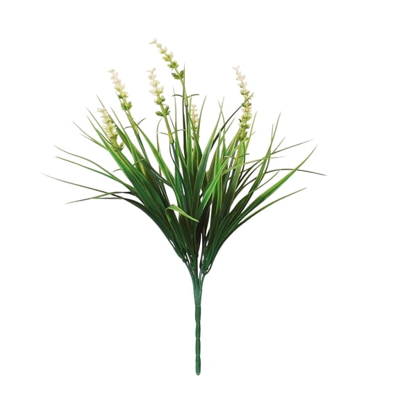 1 Bundles Artificial Plants Outdoor Fake Monkey Grass with Flowers for Pot UV Resistant Plant Decor for Window Garden Patio Hanging Planter Pathway Front Porch (Grass with Flowers)